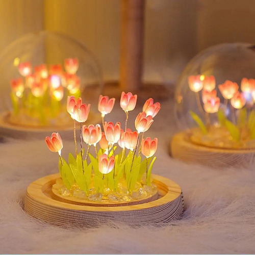 Lámpara Esfera Tulipanes Decorativa P/armar Luz De Noche Rojo