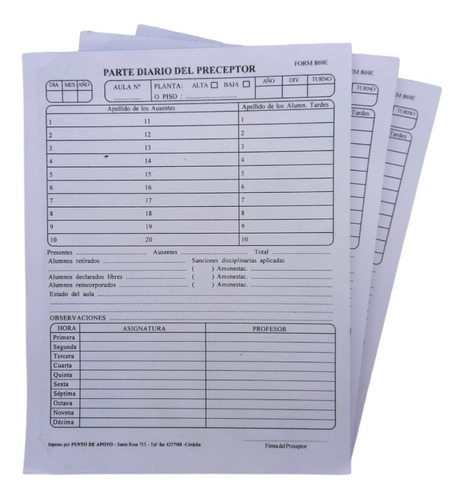 Partes Diario Del Preceptor F. 869e - Pack 3 Tal. X 100u.