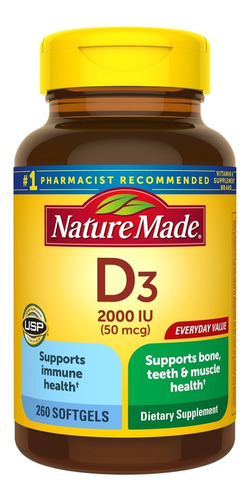 Vitamina D3 Premium 50 Mcg 2,000iu 260 Softgels Nature Made