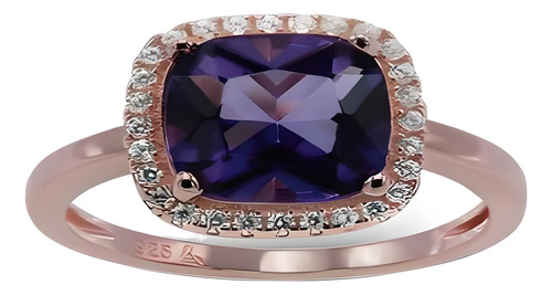  Anillo Carmin Plata 925 Rose Piedra Violeta Y Zirconias C