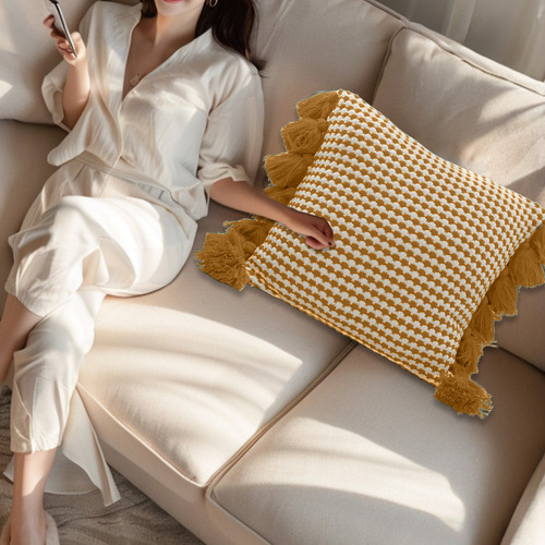 Almohada Tejida Con Borlas De Estilo Escandinavo Para Sofá,
