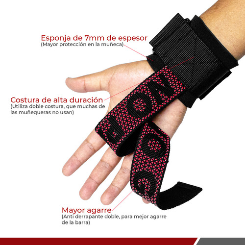 Straps Con Muñequera, Correas De Levantamiento Para Gimnasio Color Rojo
