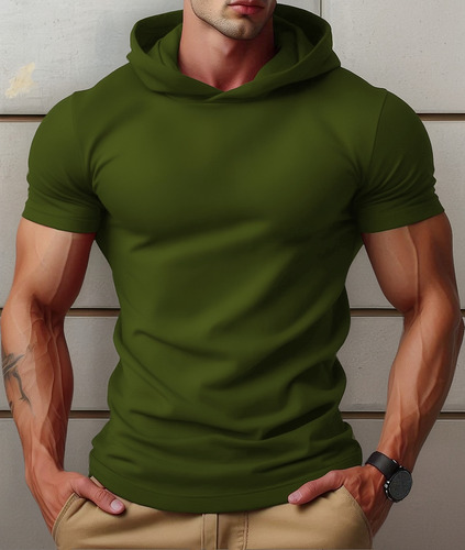 Playera Hombre Manga Corta Con Capucha Regular Fit