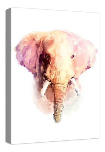 Cuadro Decorativo Canvas Moderno Elefante Salvaje Acuarela Color Natural Armazón Natural