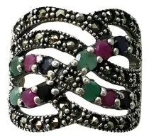 Comprar Anillo De Plata 925 Esmeraldas Rubies Zafiros Azules Y Marqu