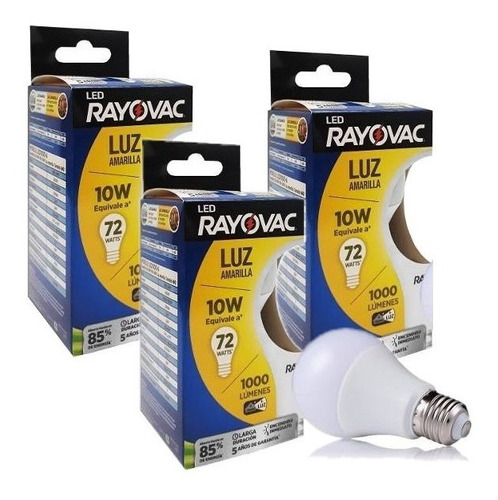 Lampara Led 10w Luz Calida Rayovac 1000 Lúmenes Pack 3un