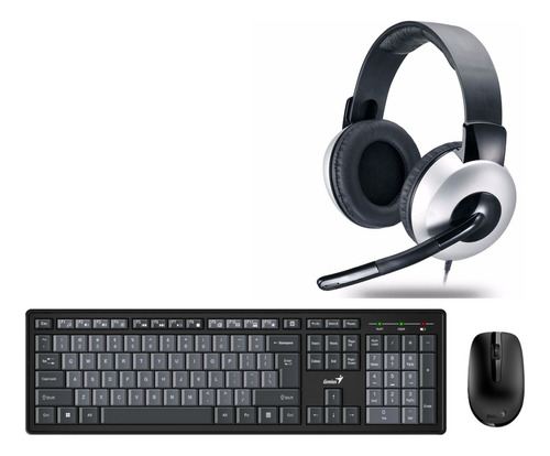 Combo Pc Teclado Mouse Inalambricos + Auricular C/mic Genius