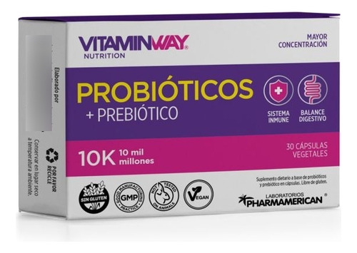 Vitaminway Probioticos + Prebioticos 10k Digestivo X 30 Caps Sin Sabor