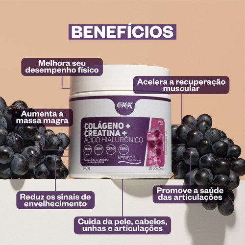 Creatina Pura + Colágeno Verisol + Ácido Hialurônico 140g Sabor Limão