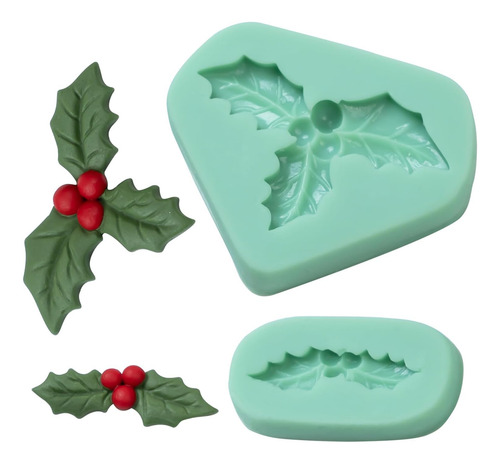 Juego De Moldes De Fondant De Navidad Con Hojas De Acebo