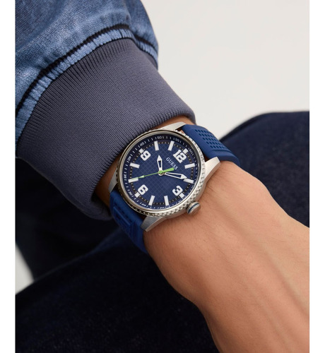 Reloj Varsity G Azul Hombre Guess Bisel Plateado