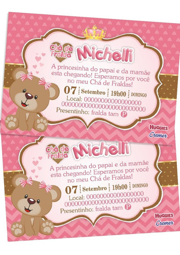 Imagem 5 de 9 de Convite Chá De Bebê Menina Digital Virtual Fralda Ursinho
