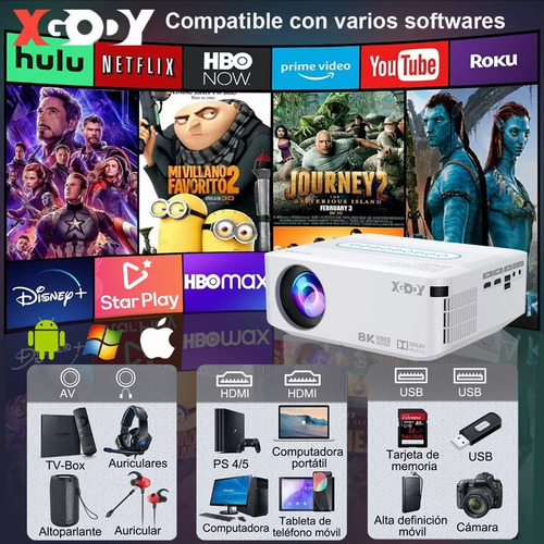 Proyector Xgody Led Android Wifi 8k Fullhd 1080p 12000lumens