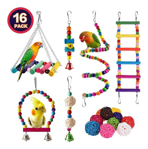 Y De Juguetes Para Loros Y Aves Con Escalera Y Campana, 16
