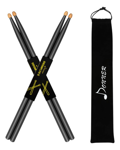 Donner Drum Sticks, 5a Drumsticks Classic Maple Wood Black D