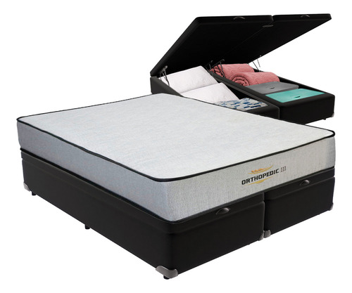 Cama Box Baú King E Colchão Orthopedic D33 V-store Cor Preto