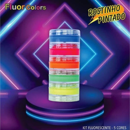 Tinta Pintura Facial Neon Brilha Luz Negra Escuro 5 Cores