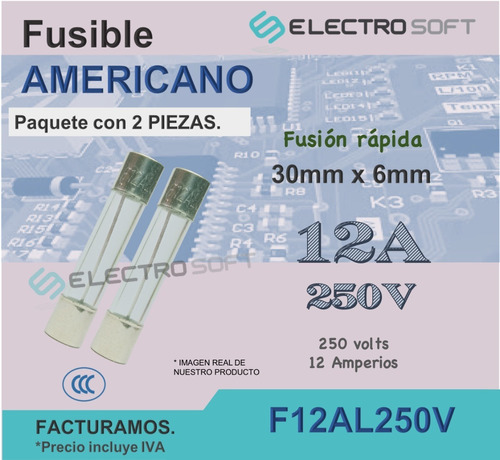 Fusible Americano 12a 250v  | 12 Amperios Fusión Rápida