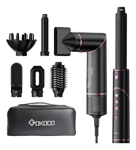 Secador De Cabelo Gokoco Com 7 Em 1 Escova Hot Air Styler Cor Pre...