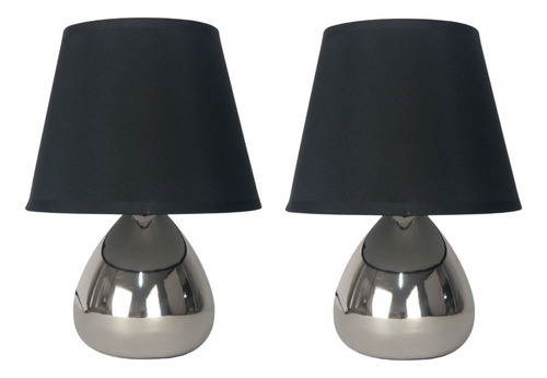 Kit 2 Abajures / Luminárias De Quarto Prata E Cúpula Preta Cúpula Preto Estrutura Prateado