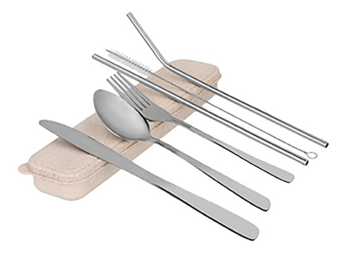 Imagen 1 de 10 de Set De Cubiertos Con Estuche Fibra De Trigo Todos De Acero