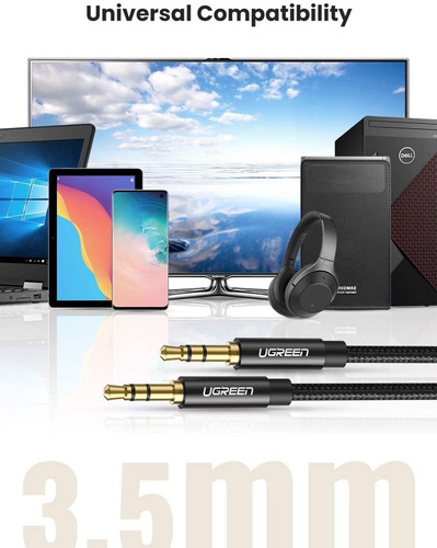 Imagen 3 de 10 de Cable Audio Auxiliar 3.5mm Ugreen Nylon Negro 200cm