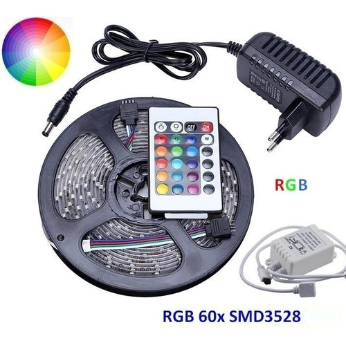 Imagen 6 de 10 de Tira Led Rgb 3528 5m Siliconadas Exterior + Fuente + Control