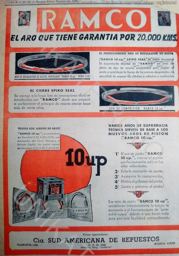 Muy Antigua Publicidad Clipping Aros Ramco Auto - Año 1940 A