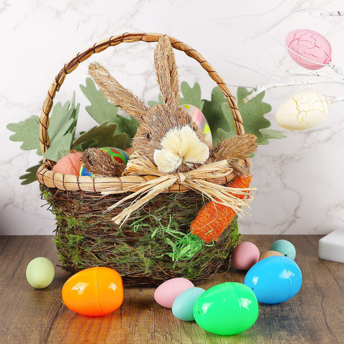 Cesta Tejida De Pascua Con Forma De Conejito Trenzada A Mano