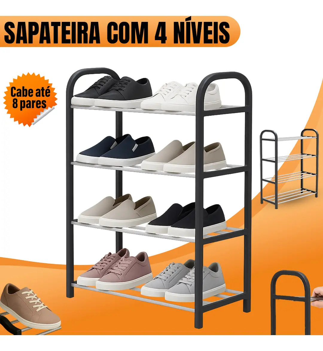 Yab - Sapateira Vertical 4 Andares/níveis 8 Pares Organizador De Sapatos Tênis Desmontável - Cor Preto