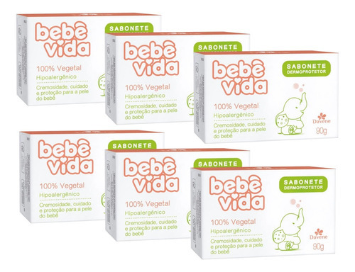 6un Bebe Vida Sabonete Vegetal Dermoprotetor 90g Davene