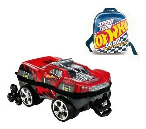 Mochila Escolar 3 D Hot Wheels Dawgzilla Lancheira Rodinhas