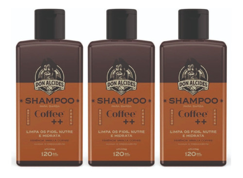 Kit 3x Shampoo Para Barba 120ml - Coffee - Don Alcides