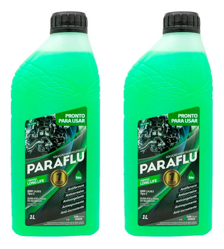 2 Fluído Para Radiador Paraflu Verde De 1 Litro Para Motos