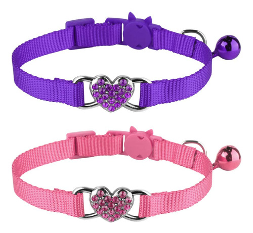 2 Collares De Gato Con Forma De Corazón Y Campana, De Nail.