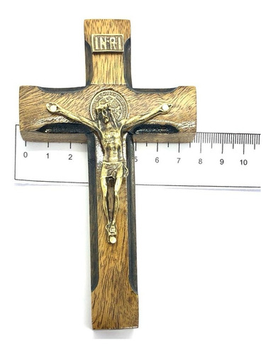 Crucifixo Mesa Cruz Sagrada Medalha São Bento 13cm Stlr 04
