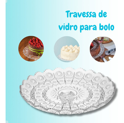 Prato De Bolo Sem Pé Em Vidro Transparente 30 Cm