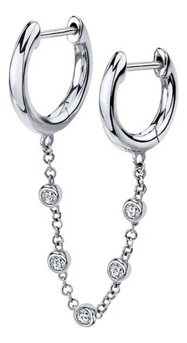 Arete Doble De Plata 925 Cadena Colgante Zirconias Piercing