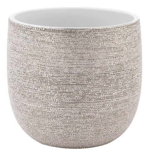 Torre & Tagus Brava Spun - Maceta Plateada Metálica Texturiz