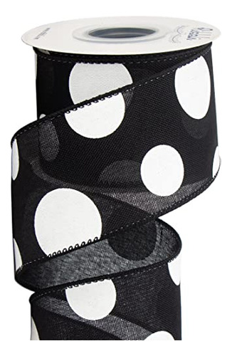 Black And White Giant Polka Dot Wired Ribbon, 2-1/2 Inc...