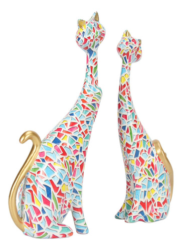 Estatuas Abstractas De Gatos, 2 Piezas, Figuras De Resina