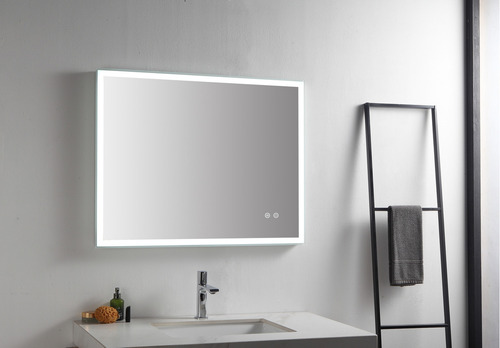 Espelho Quadrado Com Led Touch 70x50 Decoração Luxo 127/220V Moldura Branco