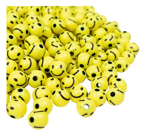 Cuentas Plásticas Bolita Carita Feliz Smile 8mm X 50grs-195u Amarillo 8 Mm