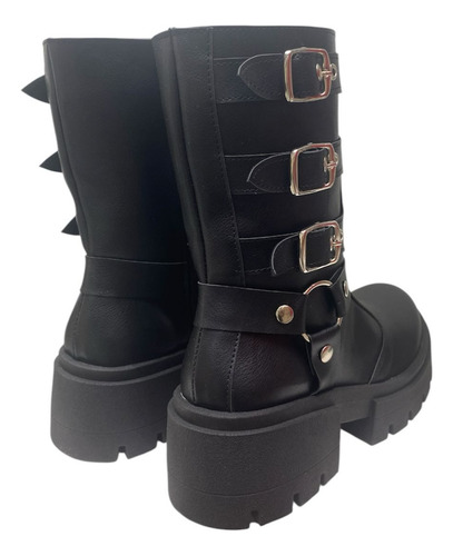 Bota Caña Media Cierre Hebillas Plataforma Mujer Moda