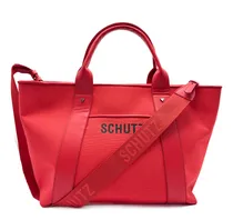 Comprar Bolsa Grande Schutz Shop Vermelha Em Lona Detalhes Em Couro