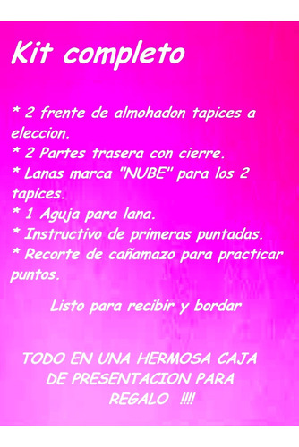 2 Almohadones P/bordar - Kit Completo - Lanas + Aguja