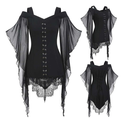 Blusa De Bruja De Halloween Con Costuras De Encaje