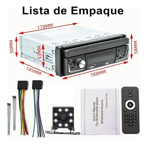 Autoestéreo 1 Din Bluetooth Retráctil 7 In Mirrorlink Cámara