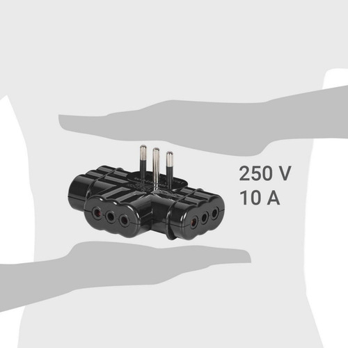 Adaptador Triple Plano 2p+t 10 A Negro Afj