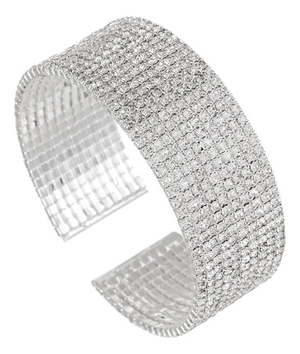 Ecesha Brazalete Ancho Y Brillante Con 10 Filas De Diamantes